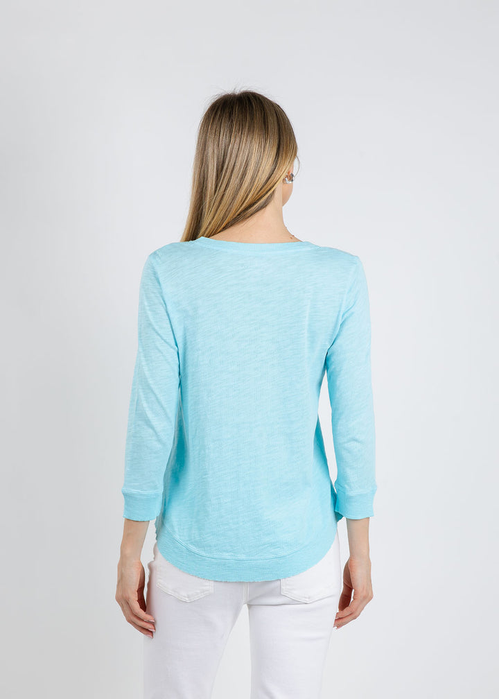 Elliott Lauren Silvie Rib 3/4 Sleeve V-Neck Tee in Island available at Barbara Katz