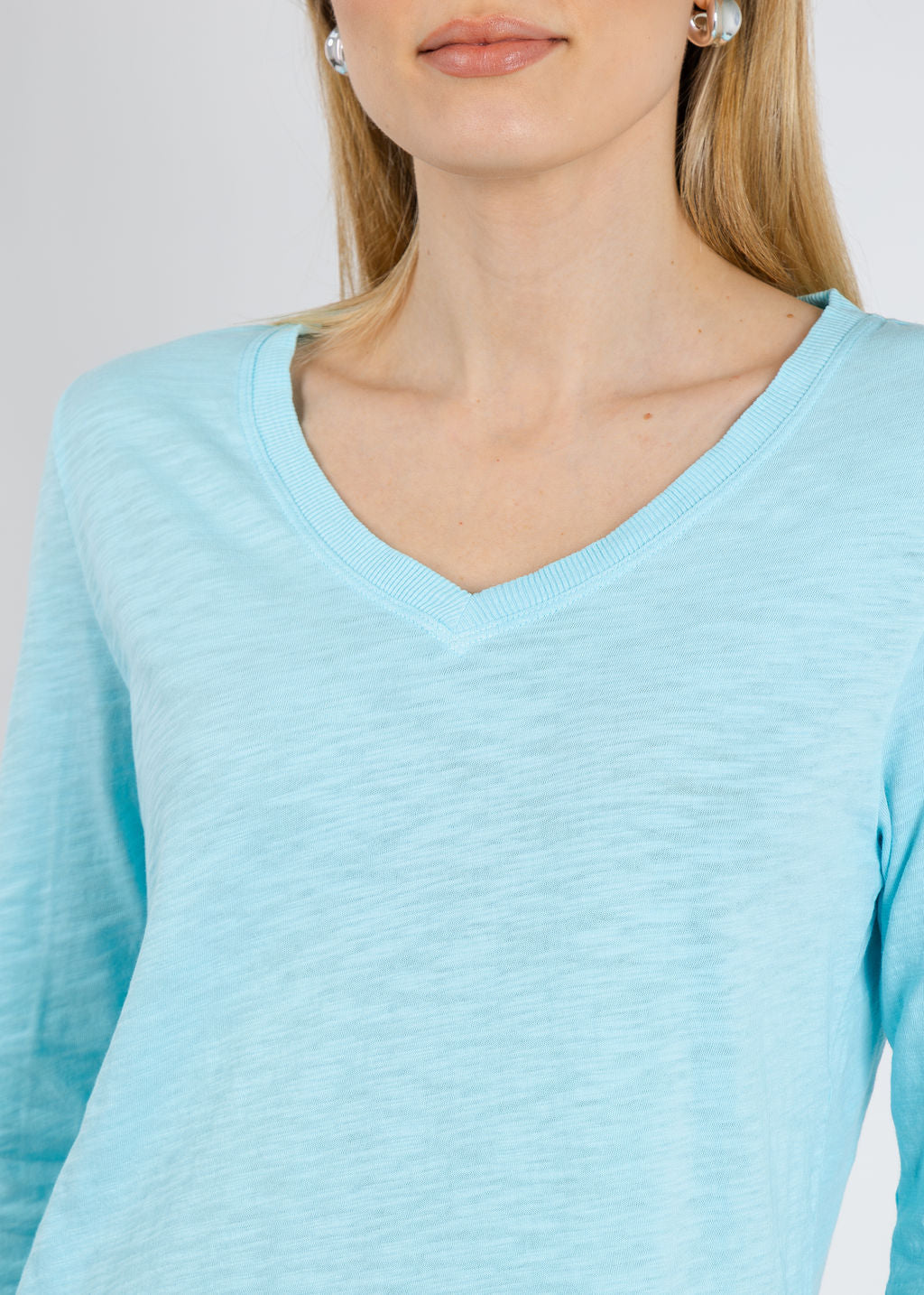 Elliott Lauren Silvie Rib 3/4 Sleeve V-Neck Tee in Island available at Barbara Katz
