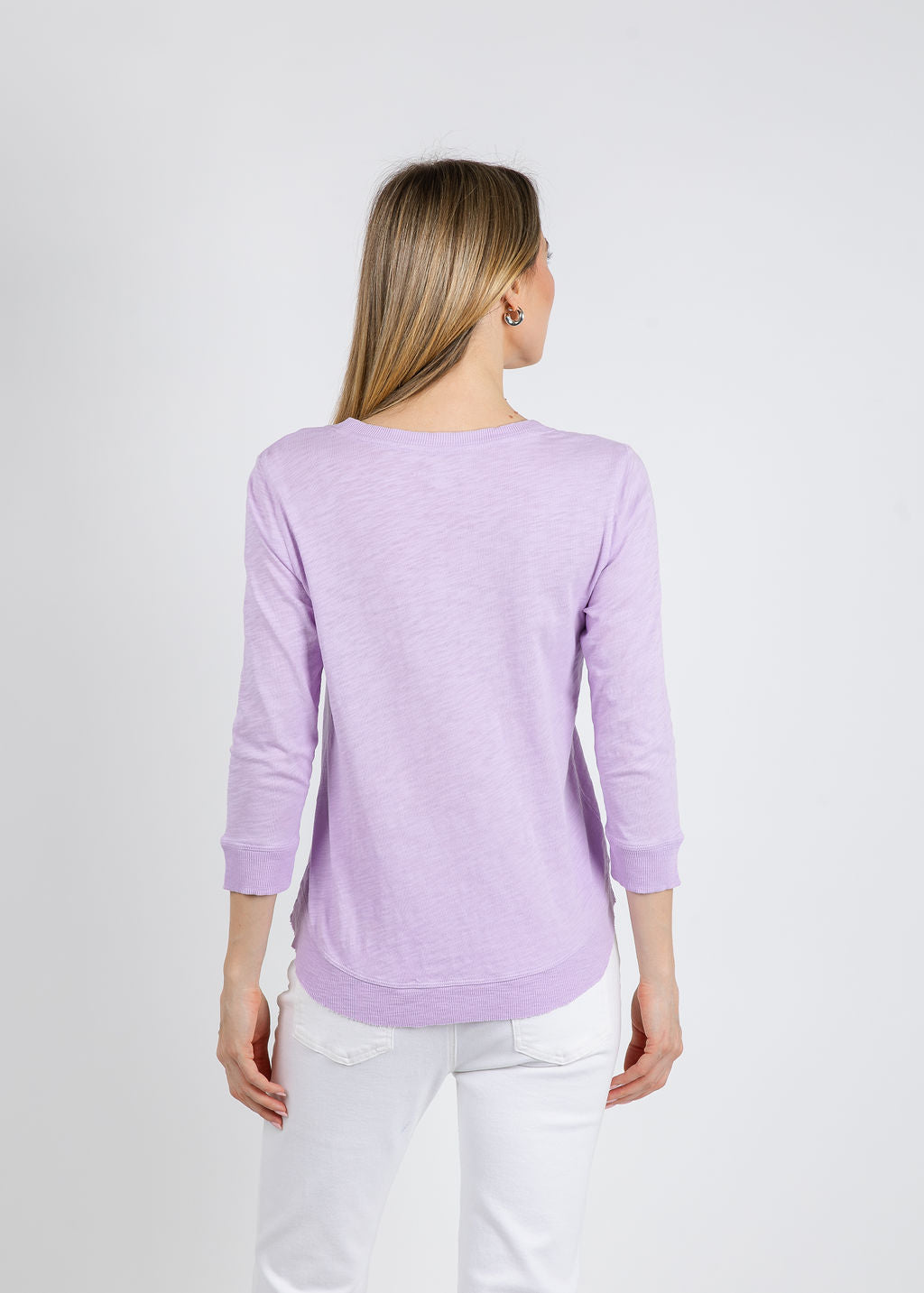 Elliott Lauren Silvie Rib 3/4 Sleeve V-Neck Tee in Lavender available at Barbara Katz