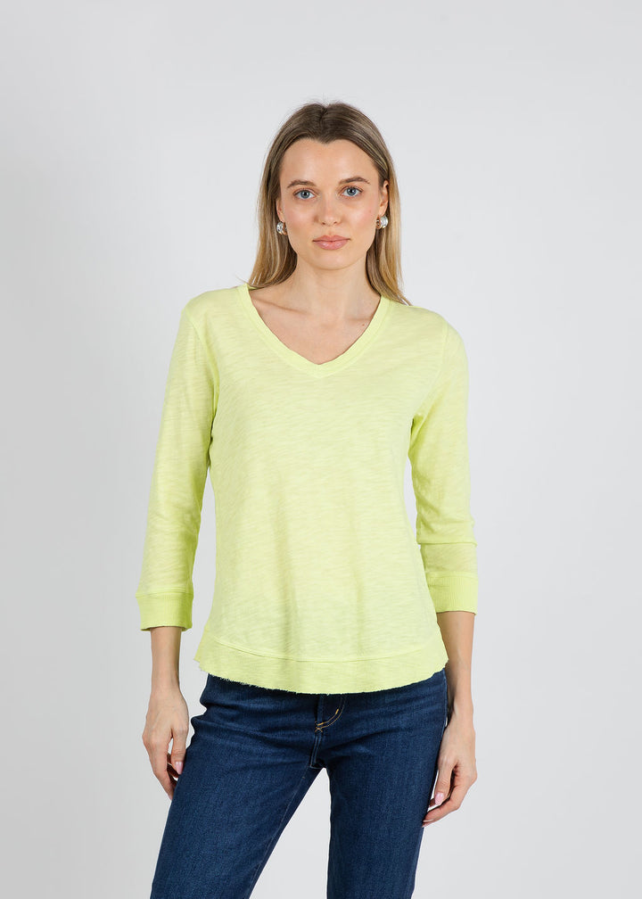 Elliott Lauren Silvie Rib 3/4 Sleeve V-Neck Tee in Mojito available at Barbara Katz