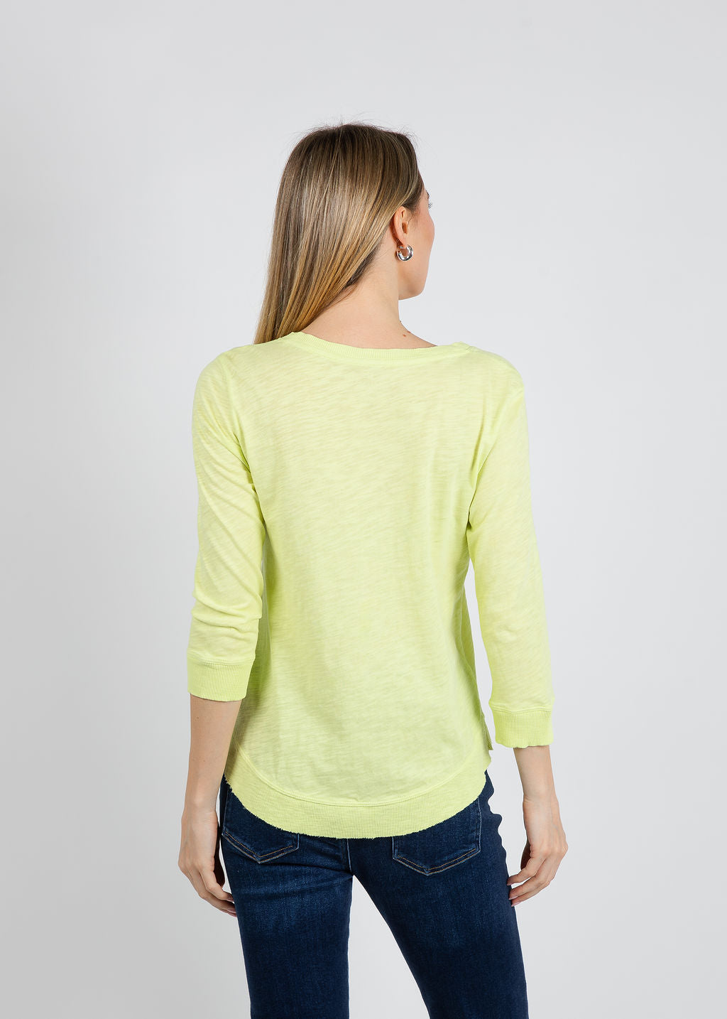 Elliott Lauren Silvie Rib 3/4 Sleeve V-Neck Tee in Mojito available at Barbara Katz