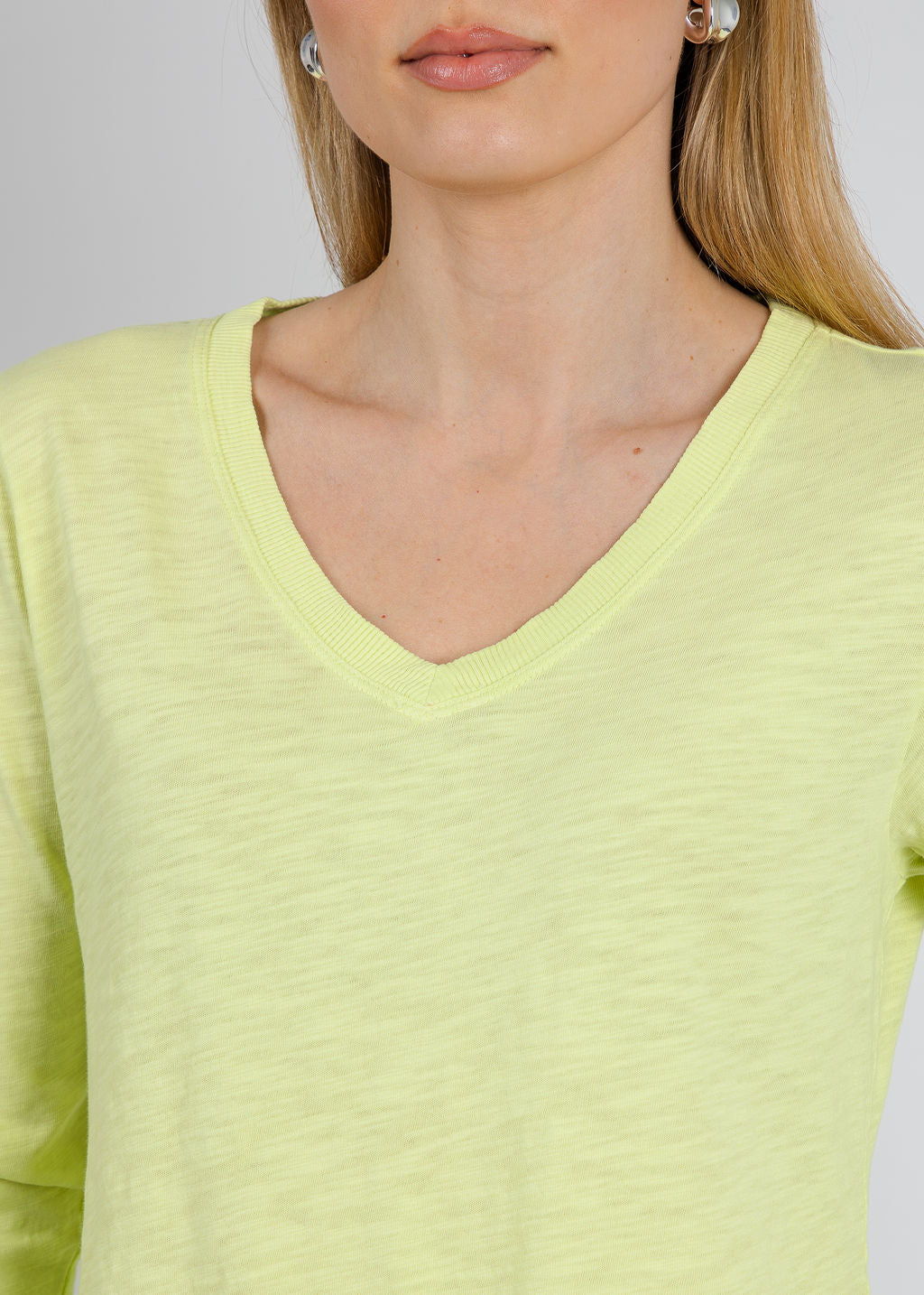 Elliott Lauren Silvie Rib 3/4 Sleeve V-Neck Tee in Mojito available at Barbara Katz