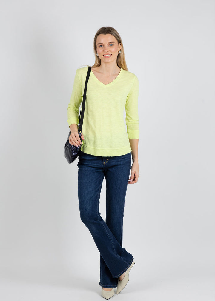 Elliott Lauren Silvie Rib 3/4 Sleeve V-Neck Tee in Mojito available at Barbara Katz