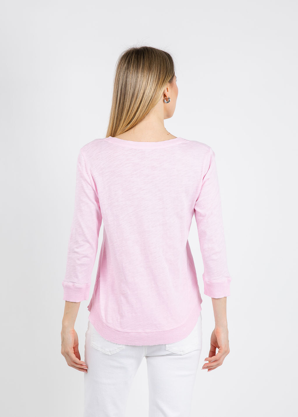 Elliott Lauren Silvie Rib 3/4 Sleeve V-Neck Tee in Petal available at Barbara Katz