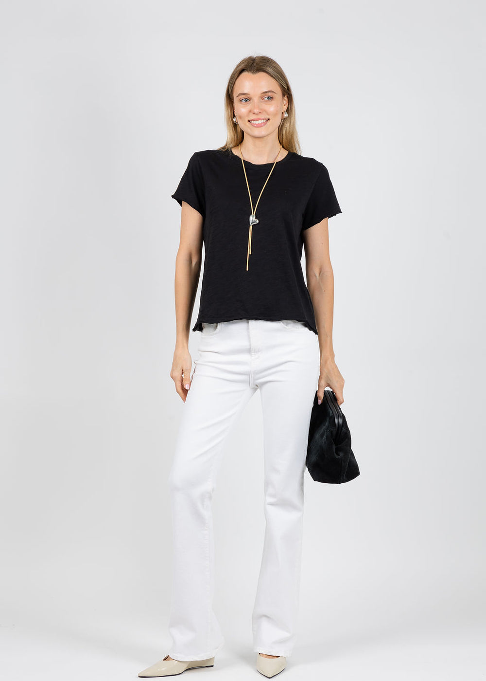 Elliott Lauren Silvie Short Sleeve Tee in Black available at Barbara Katz