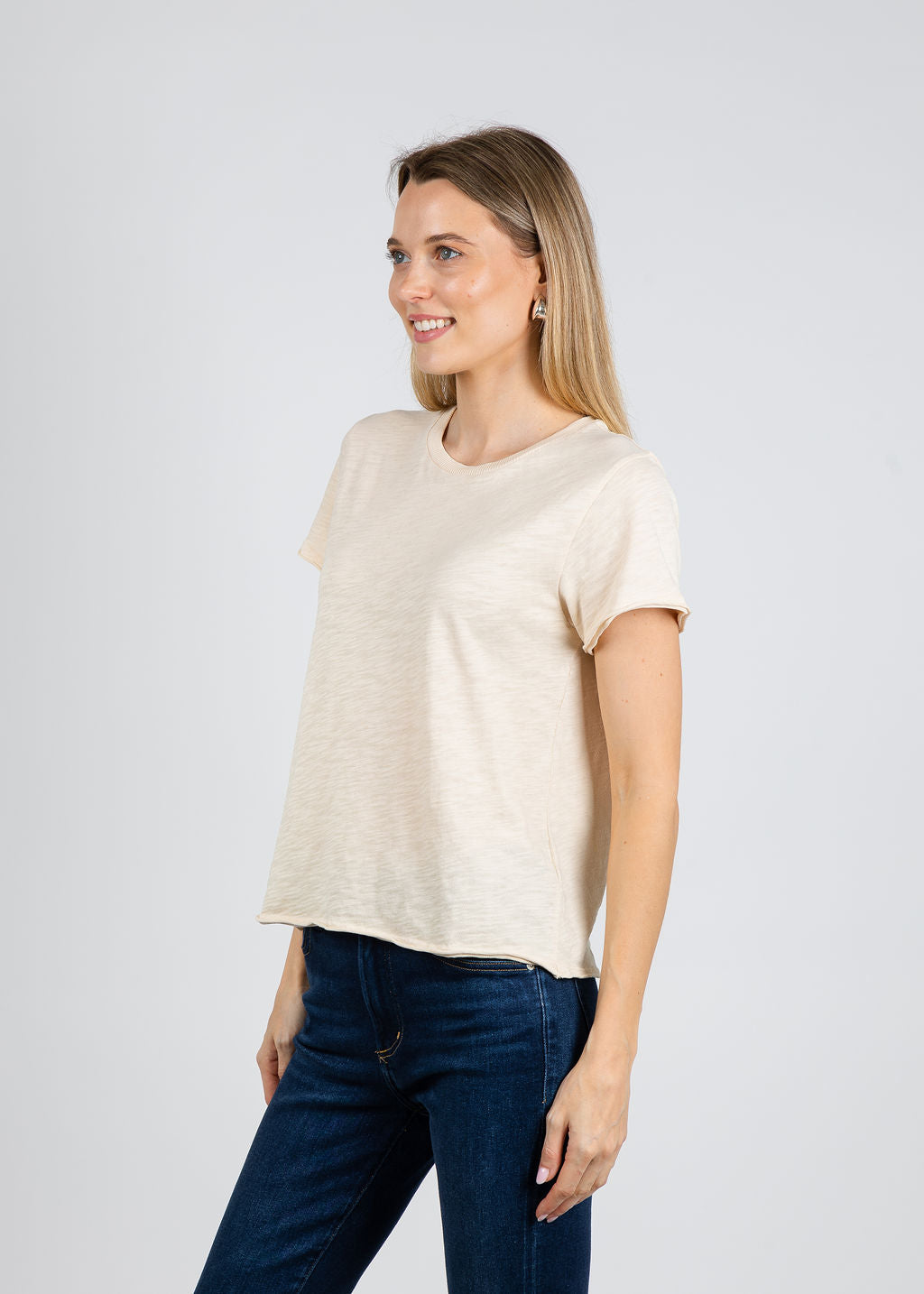 Elliott Lauren Silvie Short Sleeve Tee in Oat available at Barbara Katz