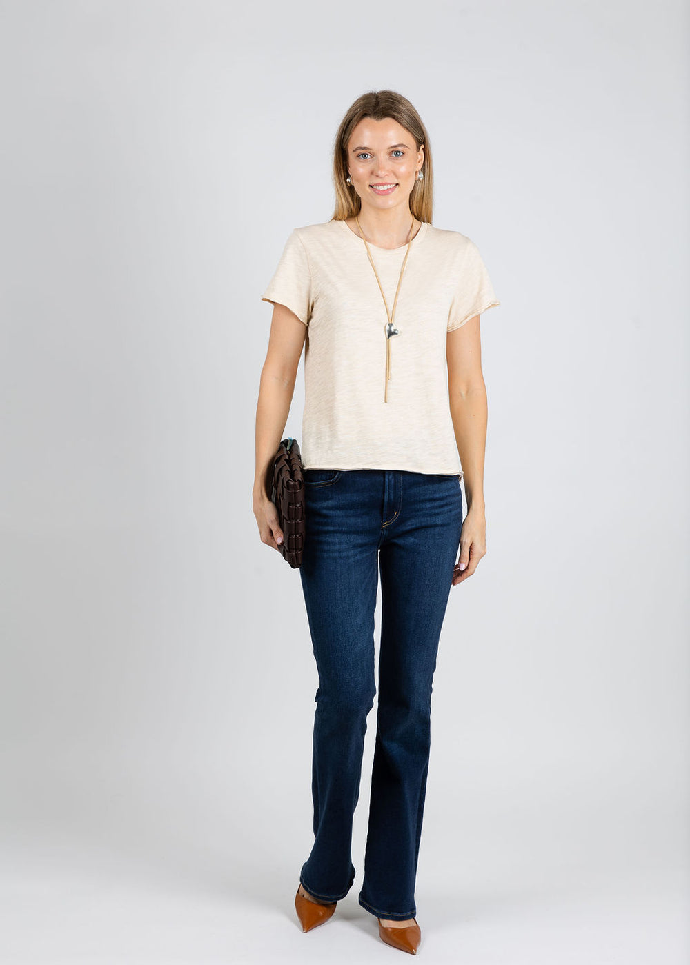 Elliott Lauren Silvie Short Sleeve Tee in Oat available at Barbara Katz