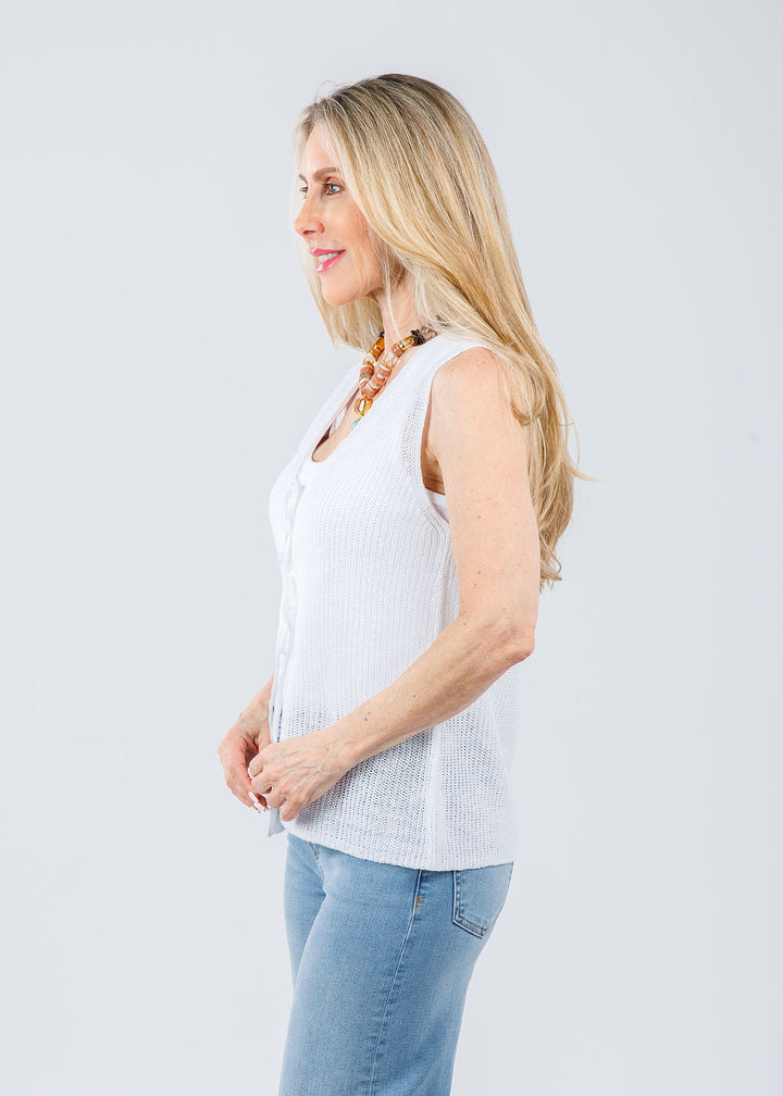 Elliott Lauren Sleeveless Tie Front Sweater in White available at Barbara Katz