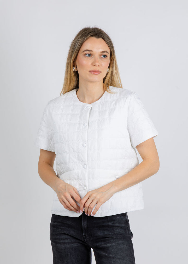 Elliott Lauren Snap Front Quilted Jacket in White available at Barbara Katz