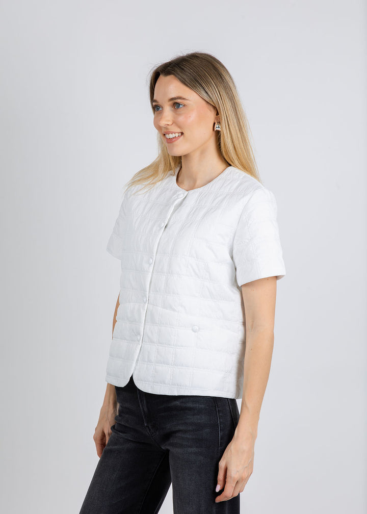 Elliott Lauren Snap Front Quilted Jacket in White available at Barbara Katz