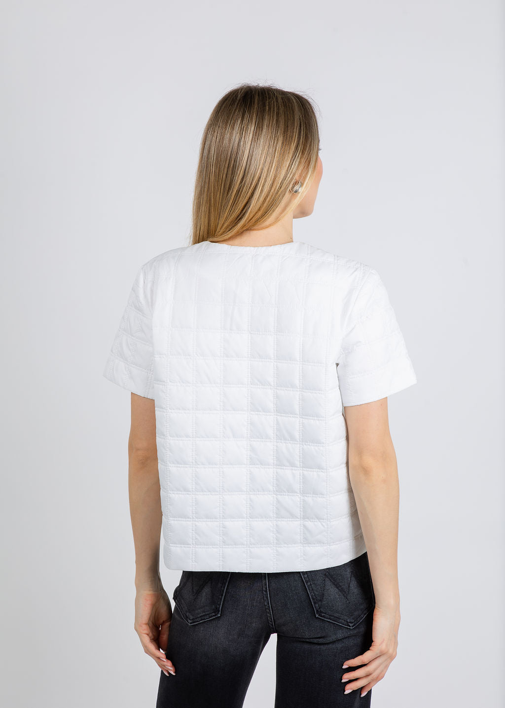 Elliott Lauren Snap Front Quilted Jacket in White available at Barbara Katz