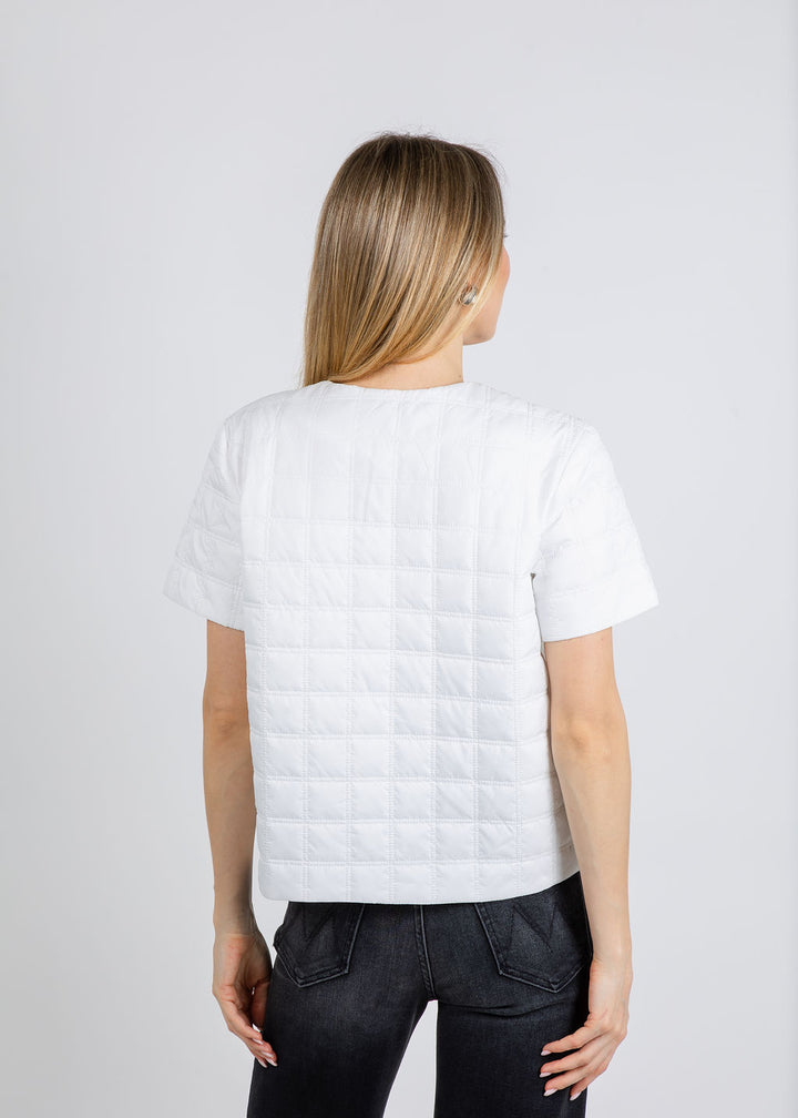 Elliott Lauren Snap Front Quilted Jacket in White available at Barbara Katz
