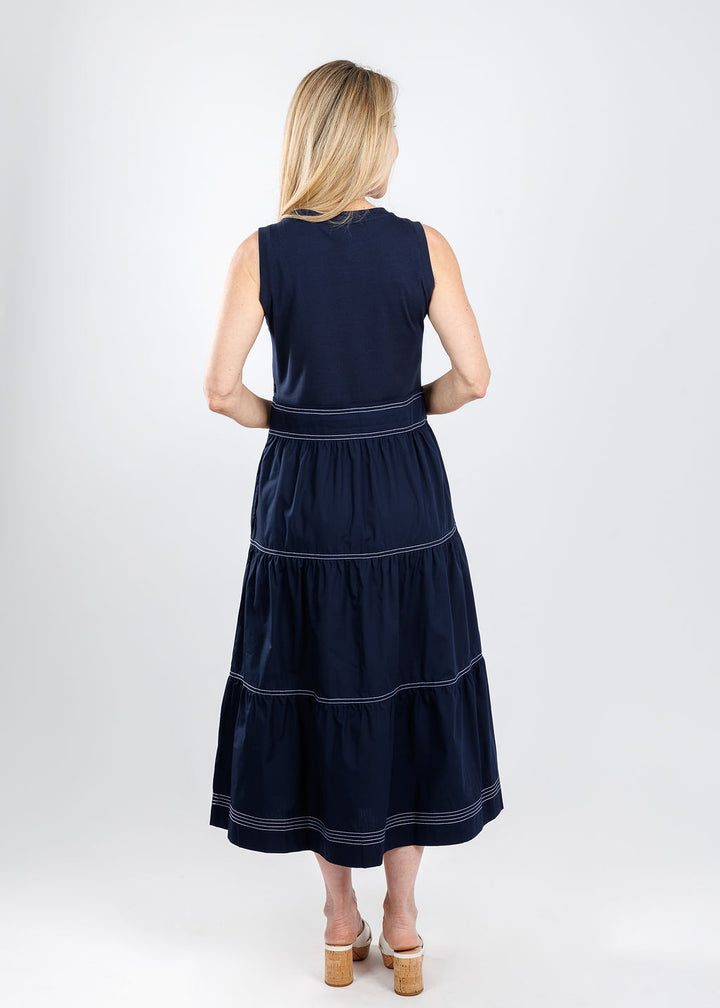 Elliott Lauren Stitch Fit Knit Woven Combo Dress in Navy available at Barbara Katz