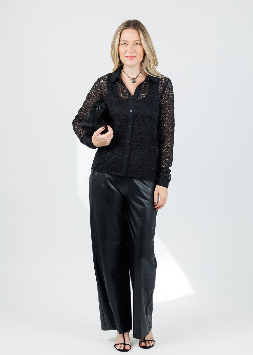Elliott Lauren Stretch Lace Shirt in Black available at Barbara Katz
