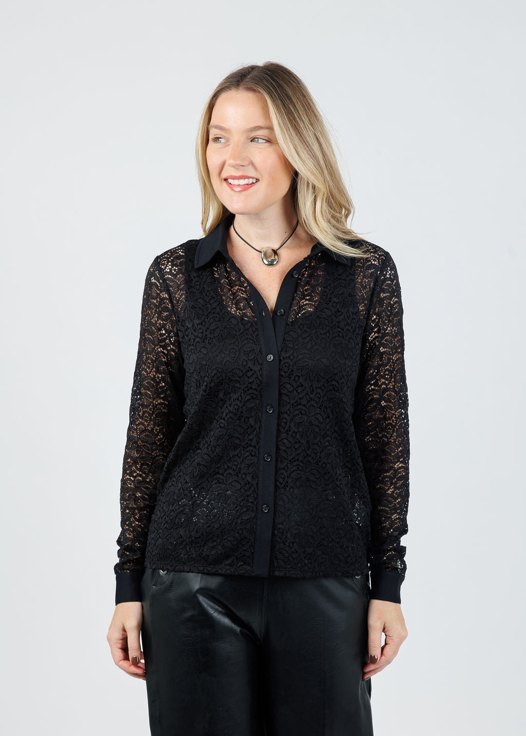 Elliott Lauren Stretch Lace Shirt in Black available at Barbara Katz