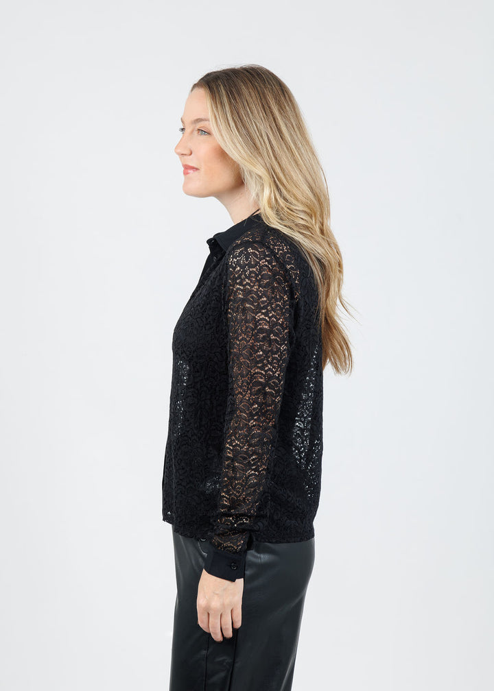 Elliott Lauren Stretch Lace Shirt in Black available at Barbara Katz