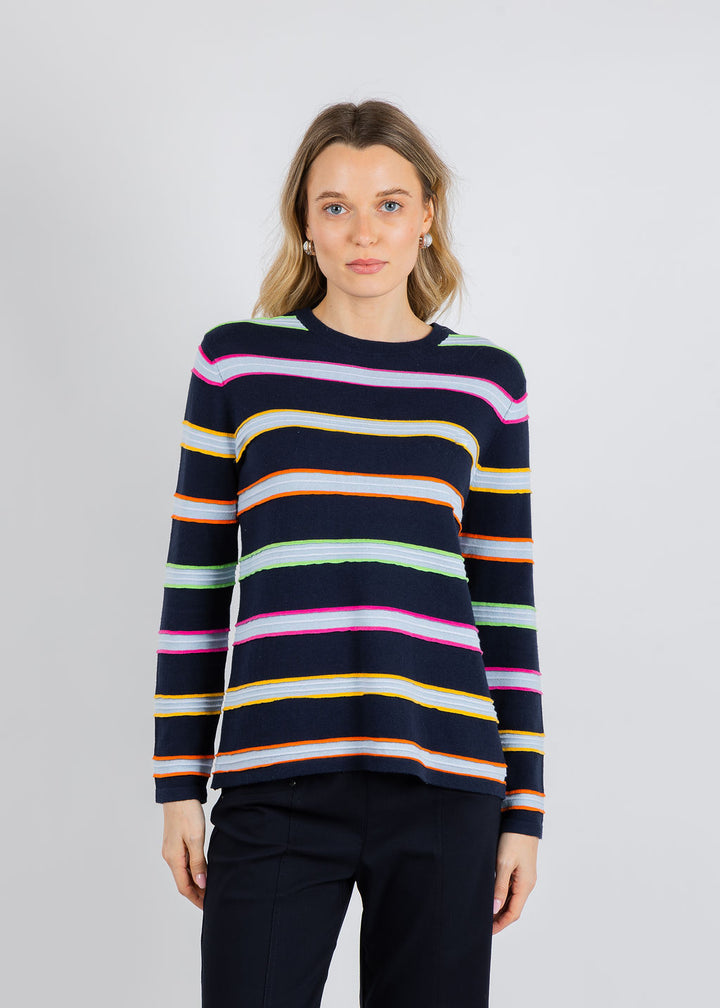 Elliott Lauren Stripe Crew Neck Sweater in Navy available at Barbara Katz