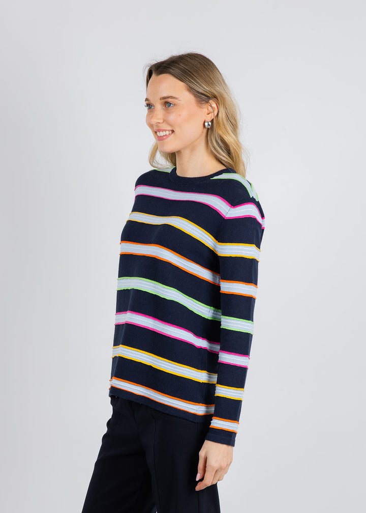 Elliott Lauren Stripe Crew Neck Sweater in Navy available at Barbara Katz