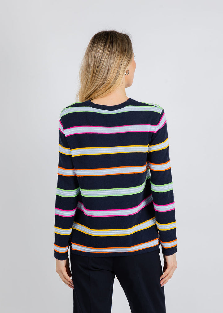 Elliott Lauren Stripe Crew Neck Sweater in Navy available at Barbara Katz