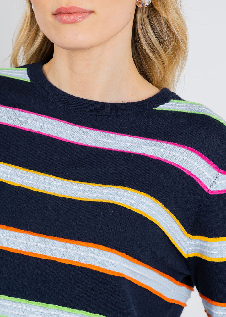 Elliott Lauren Stripe Crew Neck Sweater in Navy available at Barbara Katz