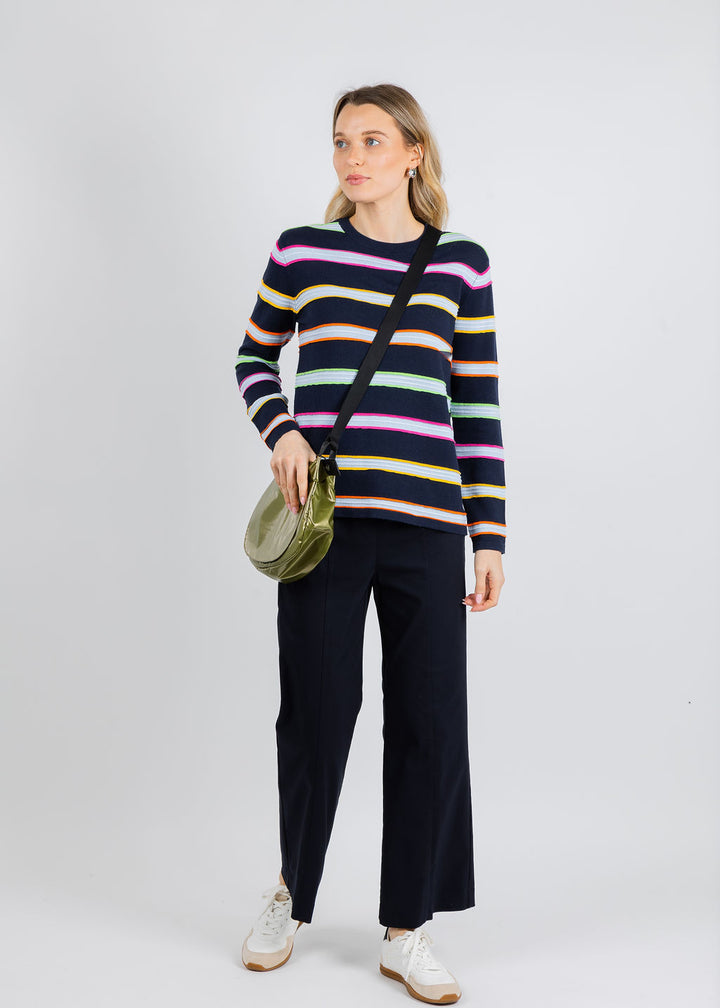 Elliott Lauren Stripe Crew Neck Sweater in Navy available at Barbara Katz