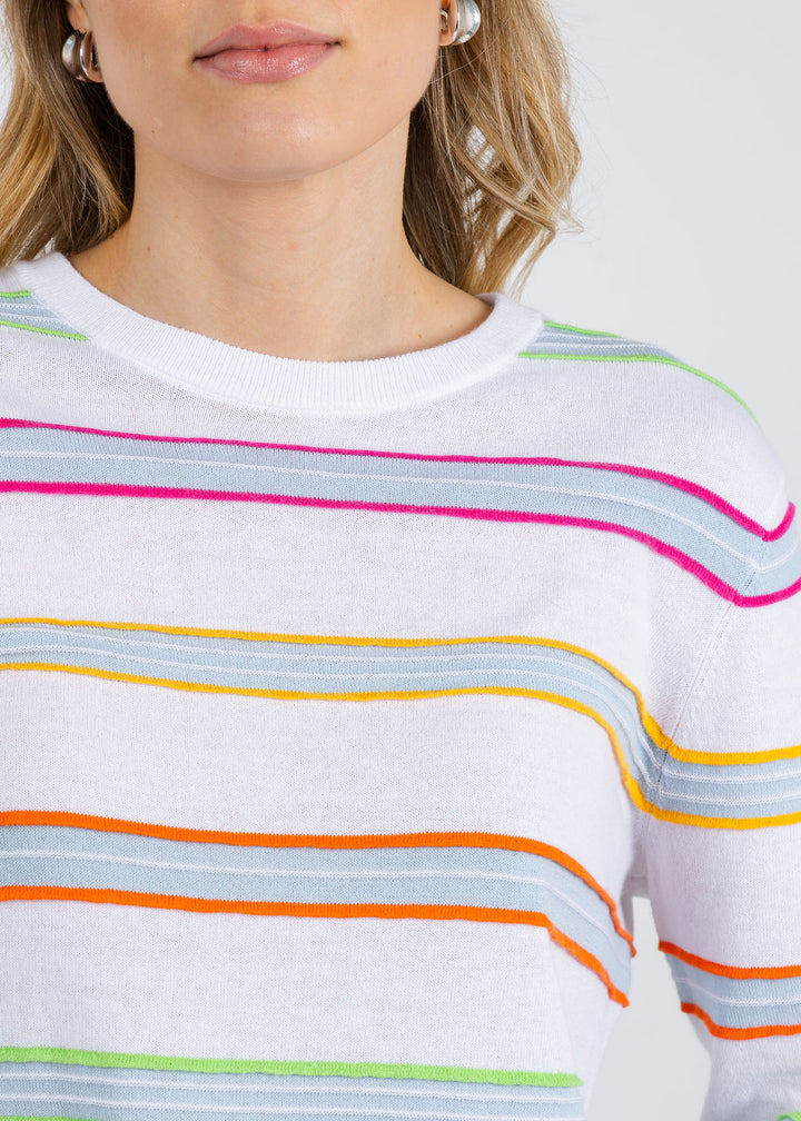 Elliott Lauren Stripe Crew Neck Sweater in White available at Barbara Katz