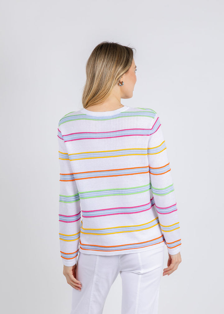 Elliott Lauren Stripe Crew Neck Sweater in White available at Barbara Katz