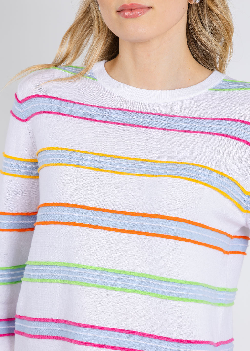 Elliott Lauren Stripe Crew Neck Sweater in White available at Barbara Katz
