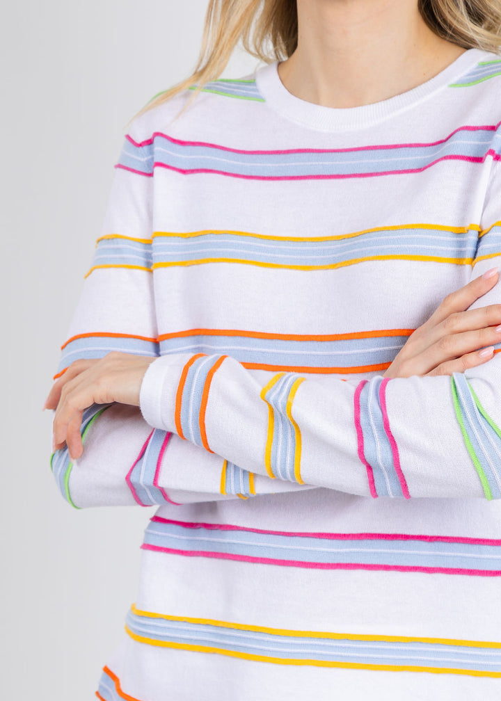 Elliott Lauren Stripe Crew Neck Sweater in White available at Barbara Katz
