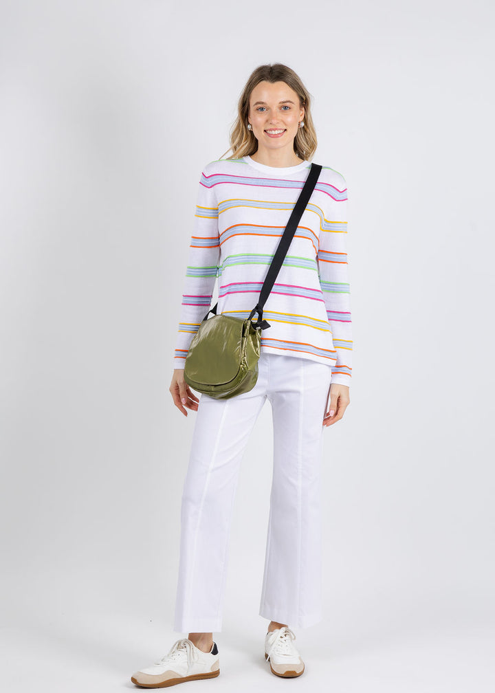 Elliott Lauren Stripe Crew Neck Sweater in White available at Barbara Katz