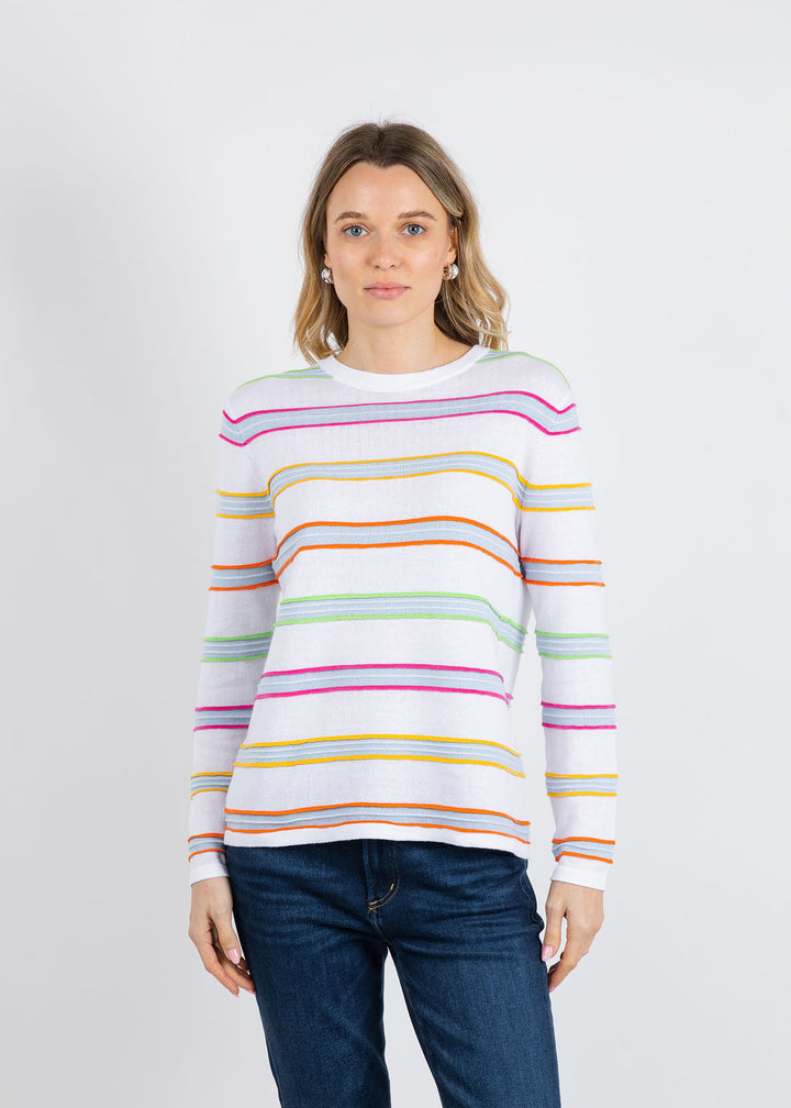Elliott Lauren Stripe Crew Neck Sweater in White available at Barbara Katz