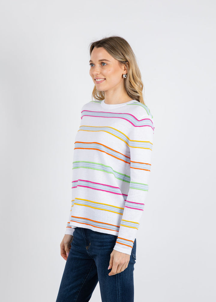 Elliott Lauren Stripe Crew Neck Sweater in White available at Barbara Katz