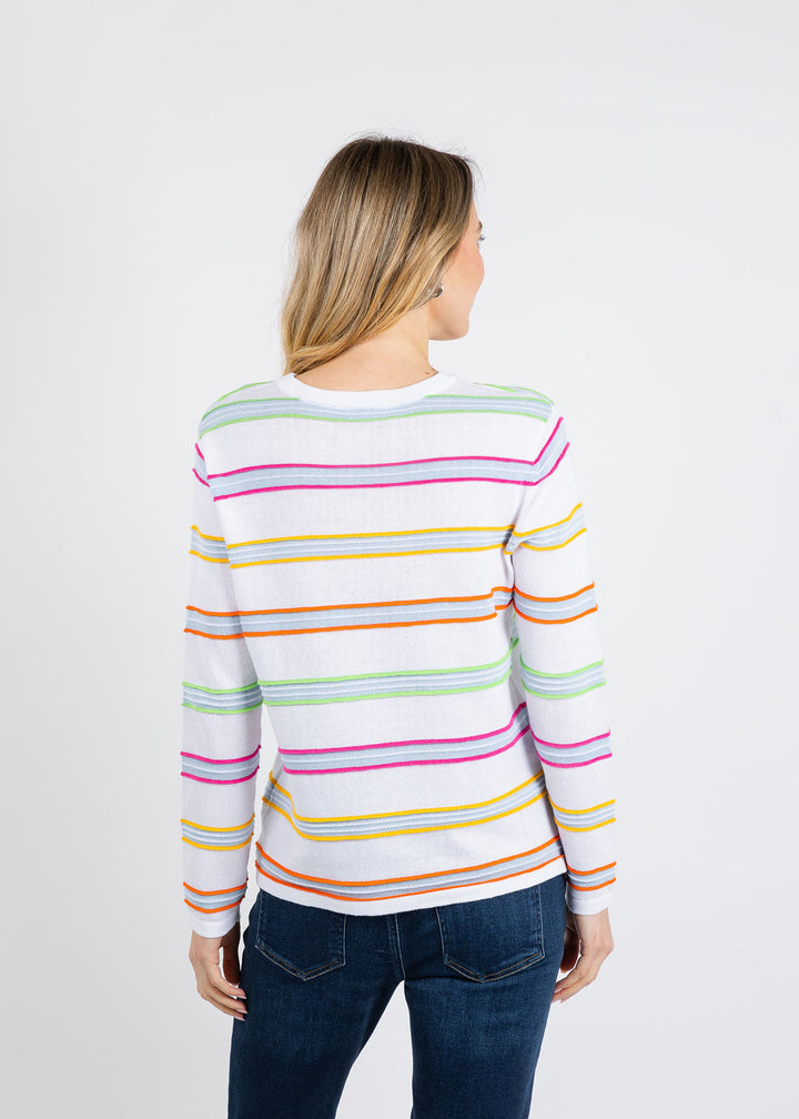 Elliott Lauren Stripe Crew Neck Sweater in White available at Barbara Katz