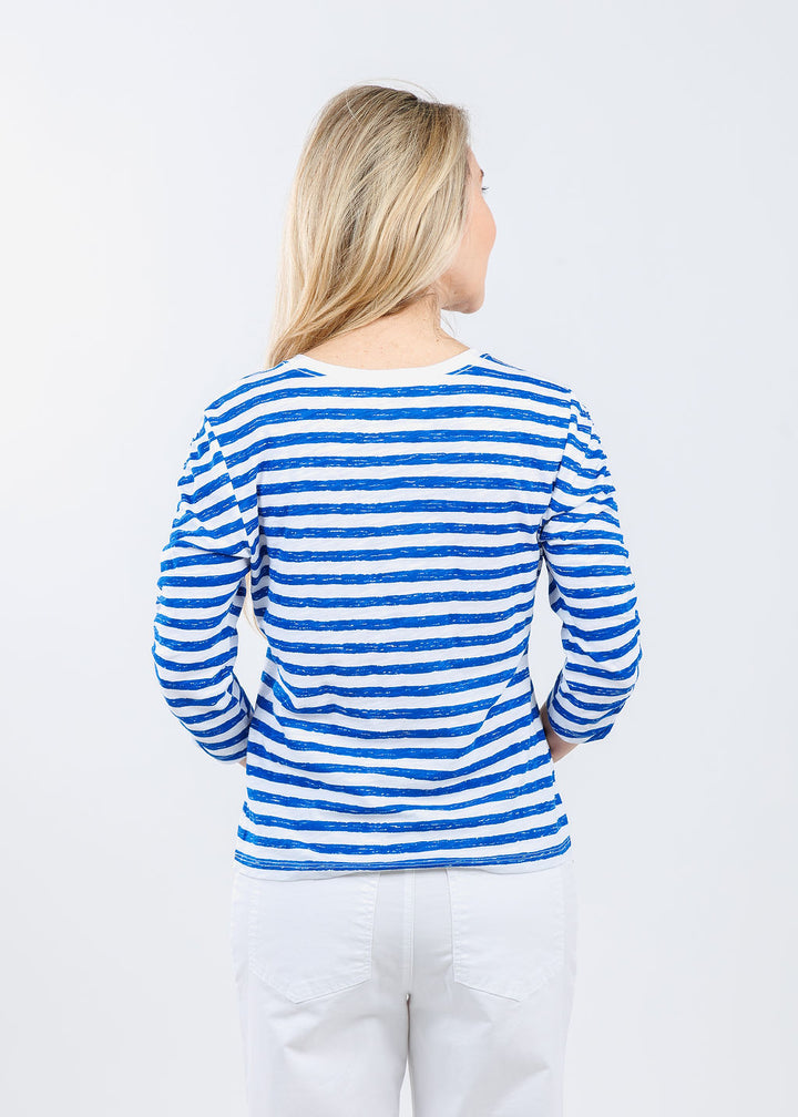 Elliott Lauren Stripe Ruched Sleeve Tee in Marine/White available at Barbara Katz