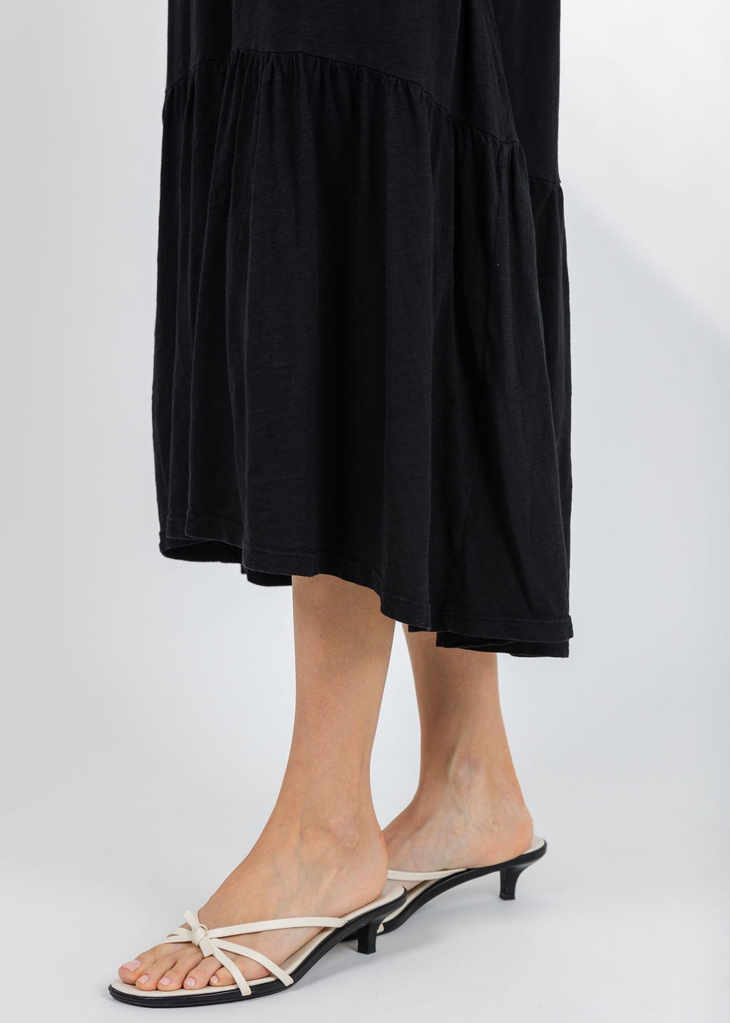 Elliott Lauren Susie Short Sleeve Dress With Ruffle in Black available at Barbara Katz