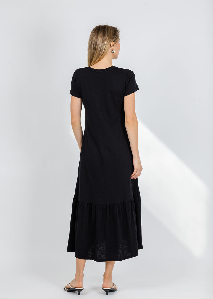 Elliott Lauren Susie Short Sleeve Dress With Ruffle in Black available at Barbara Katz