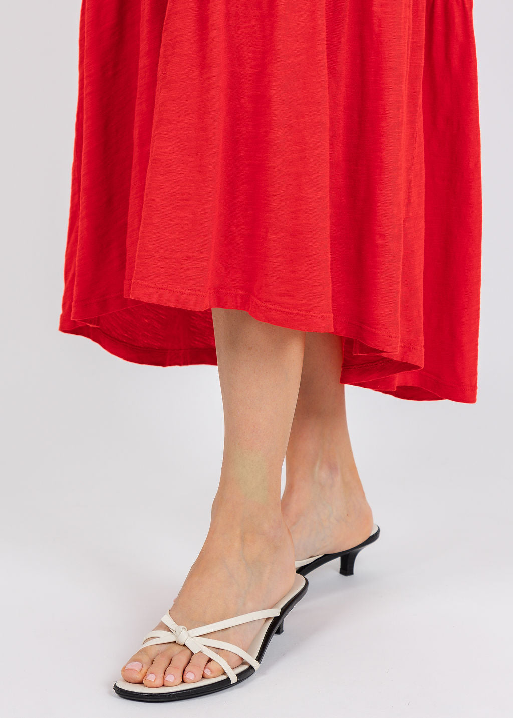 Elliott Lauren Susie Short Sleeve Dress With Ruffle in Cherry Red available at Barbara Katz