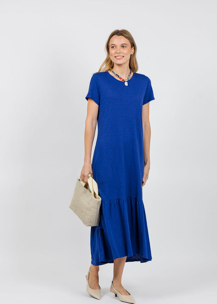 Elliott Lauren Susie Short Sleeve Dress With Ruffle in Royal available at Barbara Katz