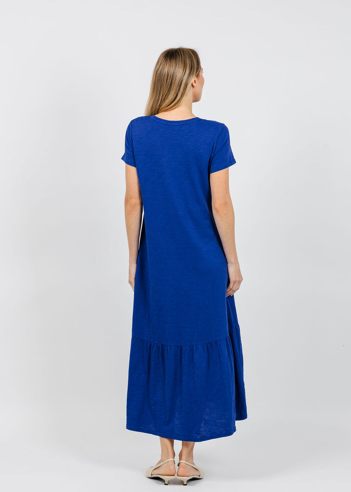 Elliott Lauren Susie Short Sleeve Dress With Ruffle in Royal available at Barbara Katz
