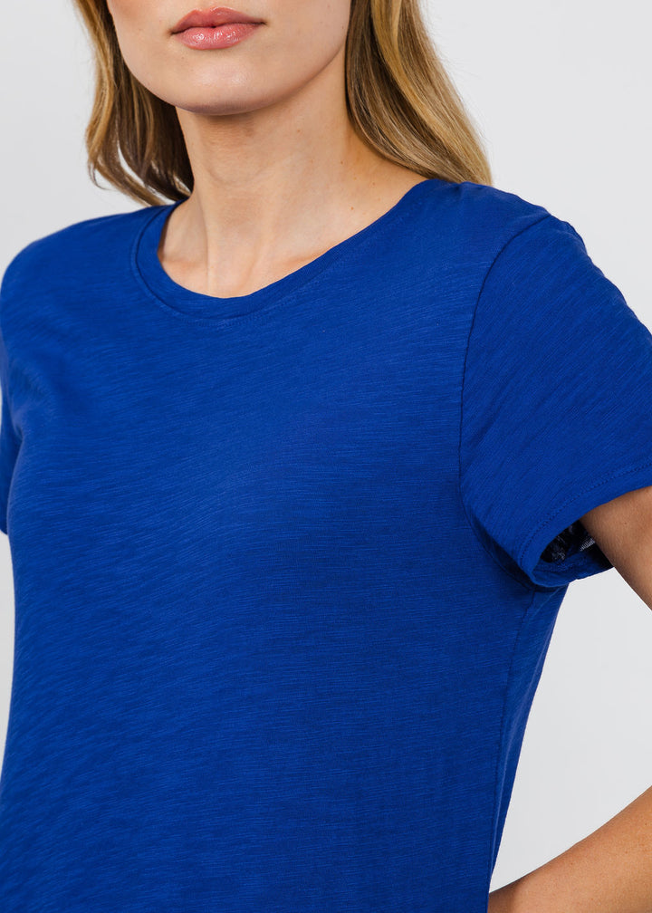 Elliott Lauren Susie Short Sleeve Dress With Ruffle in Royal available at Barbara Katz