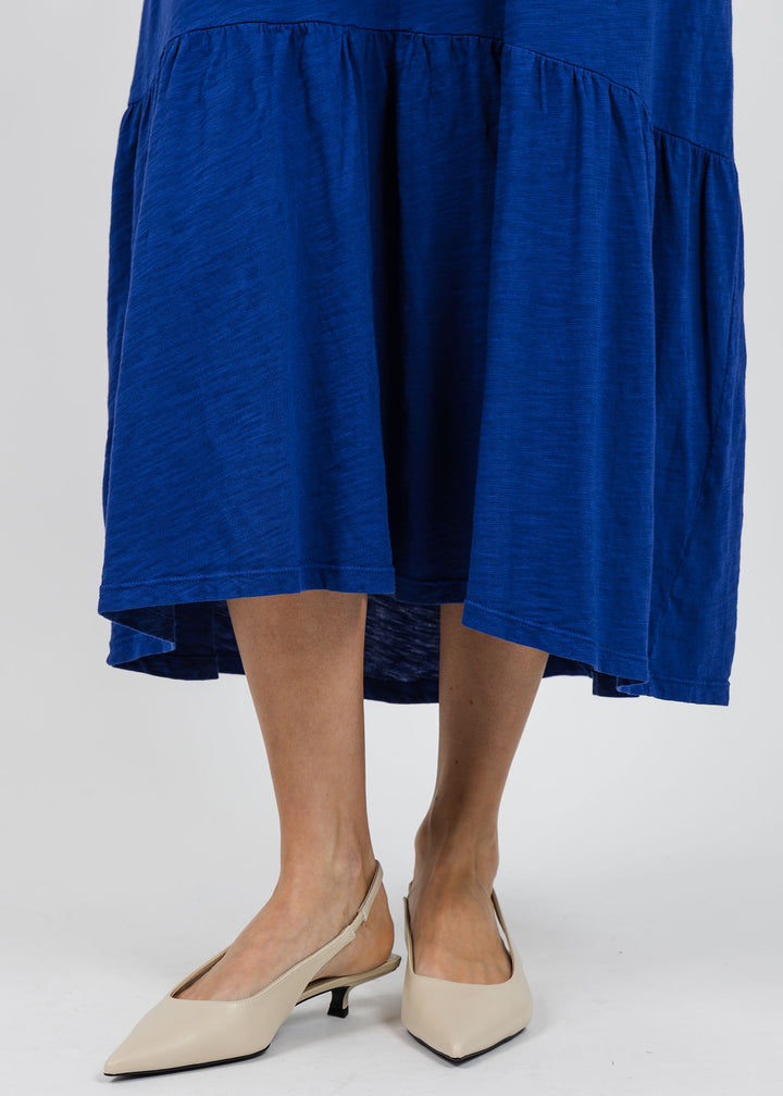 Elliott Lauren Susie Short Sleeve Dress With Ruffle in Royal available at Barbara Katz