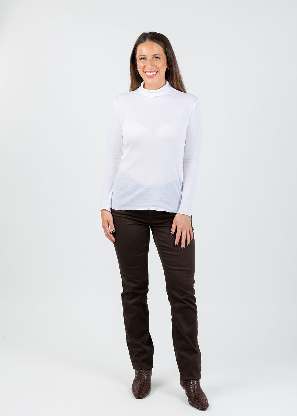 Elliott Lauren Thin Skinned Turtleneck in White available at Barbara Katz