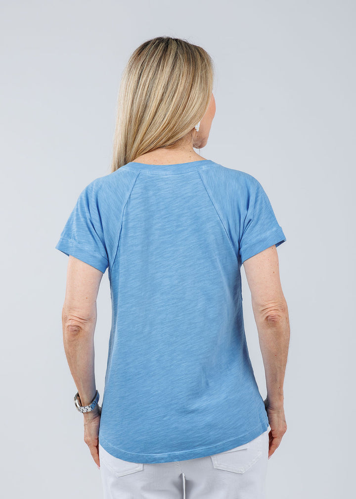 Elliott Lauren Tina Raglan Short Sleeve V-Neck Tee in Denim available at Barbara Katz