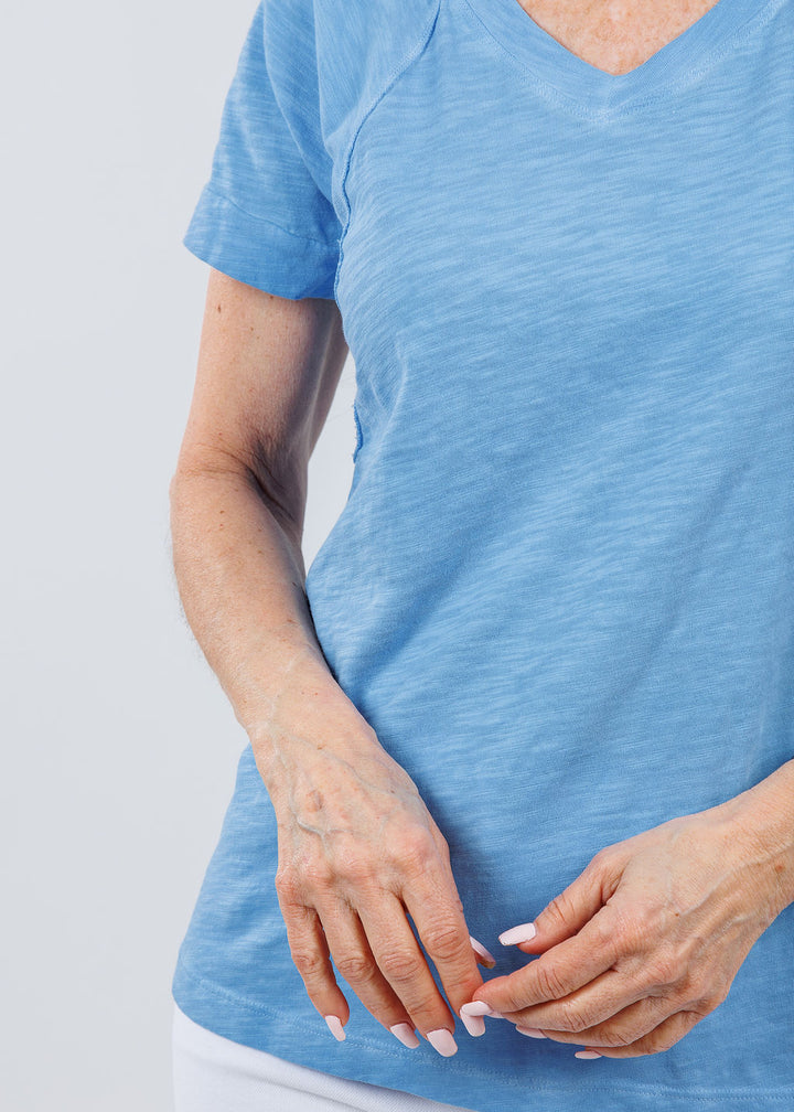 Elliott Lauren Tina Raglan Short Sleeve V-Neck Tee in Denim available at Barbara Katz