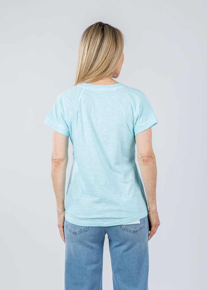 Elliott Lauren Tina Raglan Short Sleeve V-Neck Tee in Mist available at Barbara Katz