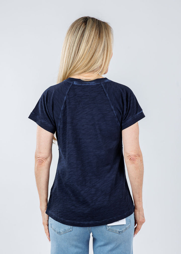 Elliott Lauren Tina Raglan Short Sleeve V-Neck Tee in Navy available at Barbara Katz