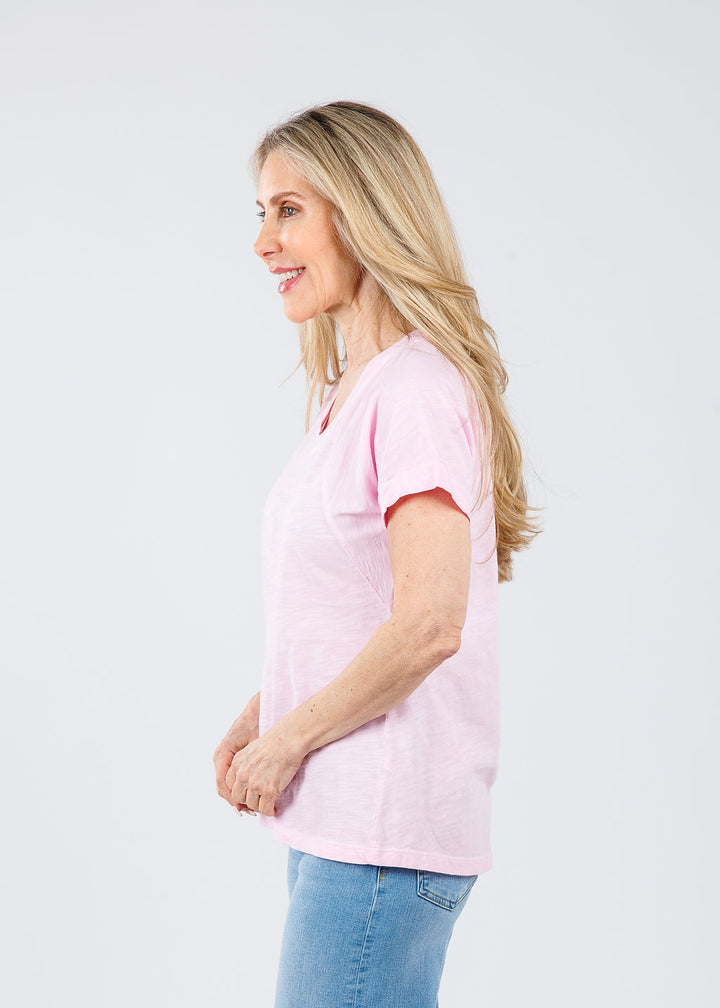 Elliott Lauren Tina Raglan Short Sleeve V-Neck Tee in Petal Pink available at Barbara Katz