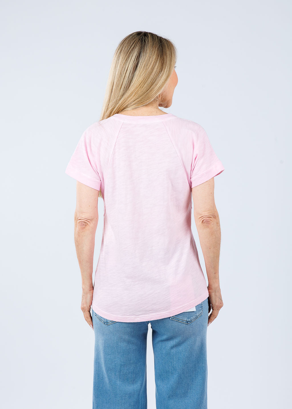 Elliott Lauren Tina Raglan Short Sleeve V-Neck Tee in Petal Pink available at Barbara Katz