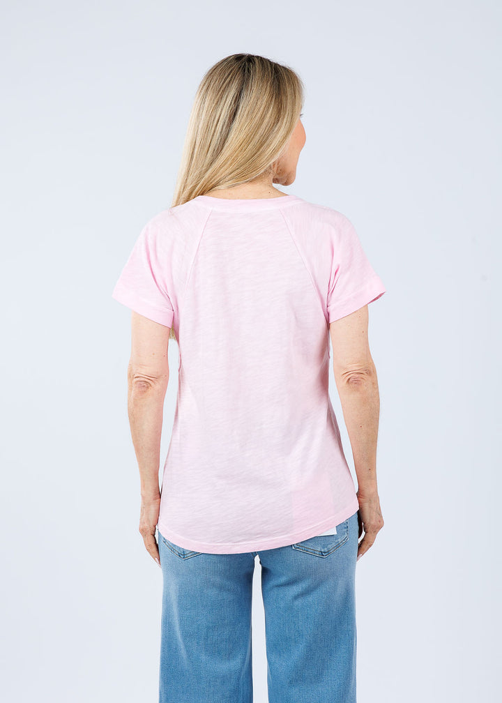 Elliott Lauren Tina Raglan Short Sleeve V-Neck Tee in Petal Pink available at Barbara Katz