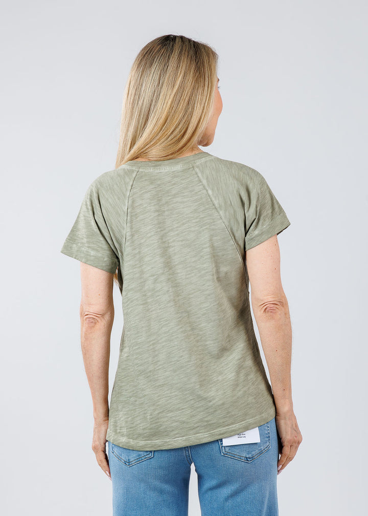 Elliott Lauren Tina Raglan Short Sleeve V-Neck Tee in Thyme available at Barbara Katz